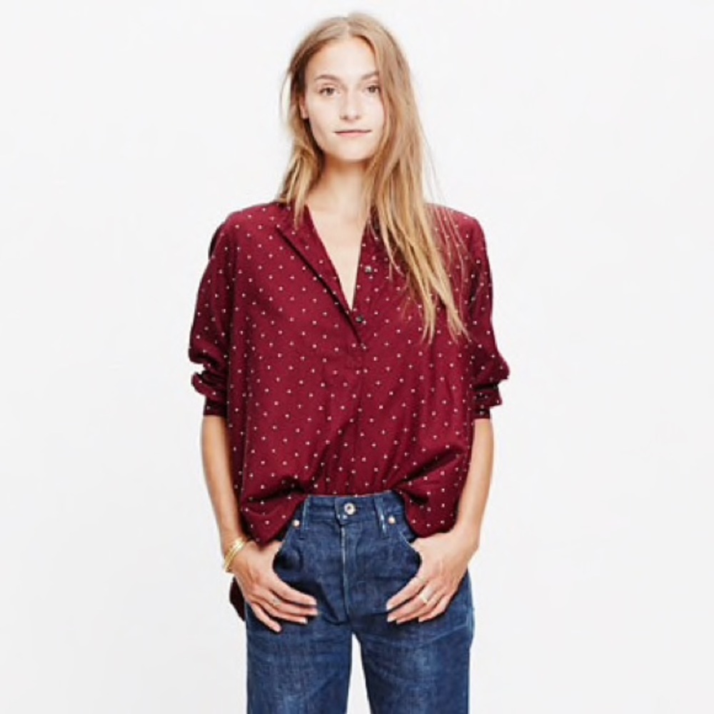Madewell Shirred Popover Shirt in Microdot